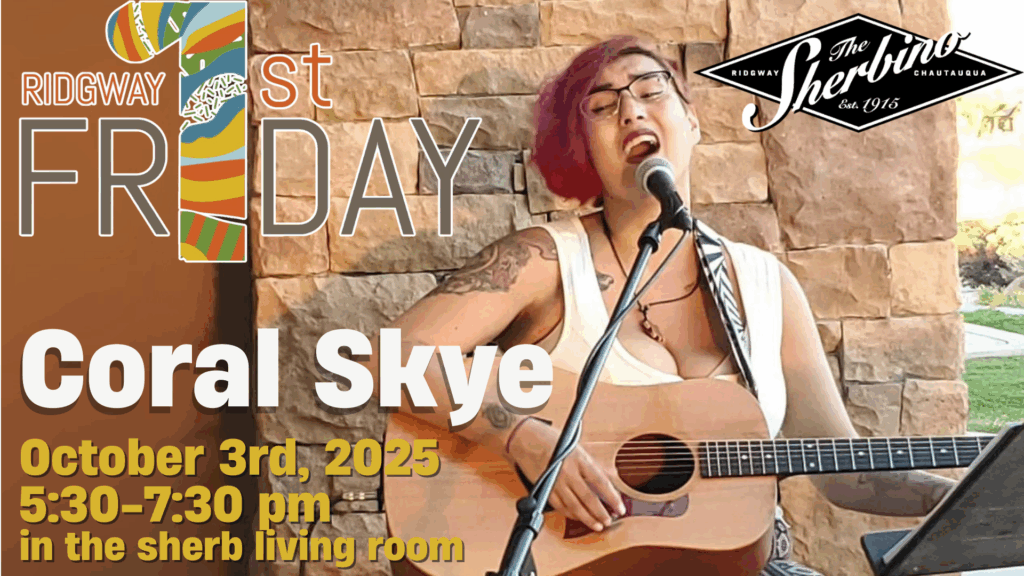 a photo of Coral Skye performing against a stone wall with event details overlaying the image